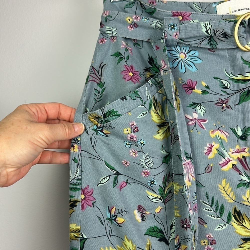 Anthropologie Victoria Floral Cargo Pants Size 8 High Waisted Belted Relaxed Fit - Picture 5 of 16